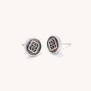 Stamped Dira Silver Stud Earrings in Black Mother-Of-Pearl